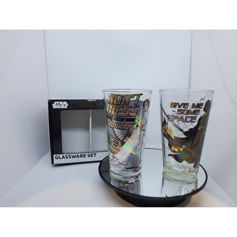 Star Wars 16 Oz Glassware Set of 2 - Darth Vader & Princess Leia